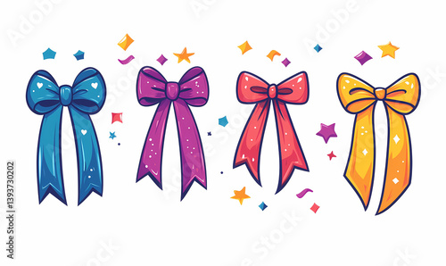Dynamic Bundle of Colorful Ribbons Outlined in Bold 2D Design Radiating Vibrant Creative Energy Elegance