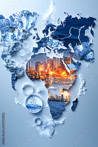 Global industrial innovation map africa digital art urban landscape aerial view economic growth concept