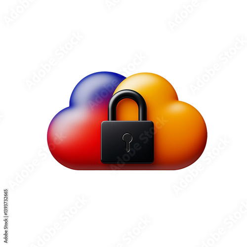 Colorful cloud with padlock symbol on transparent background