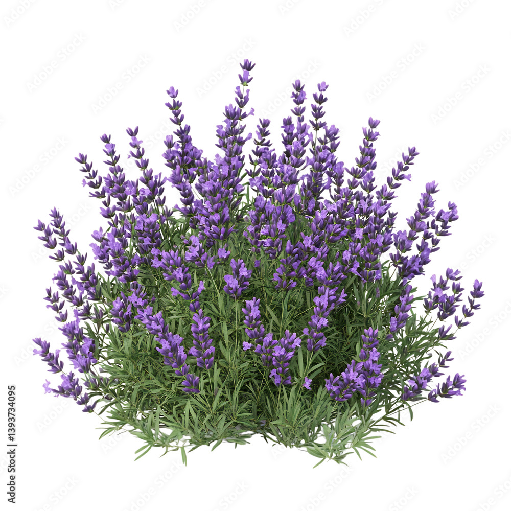 Naklejka premium Lavender Bush with Purple Blooms Isolated on Transparent Background