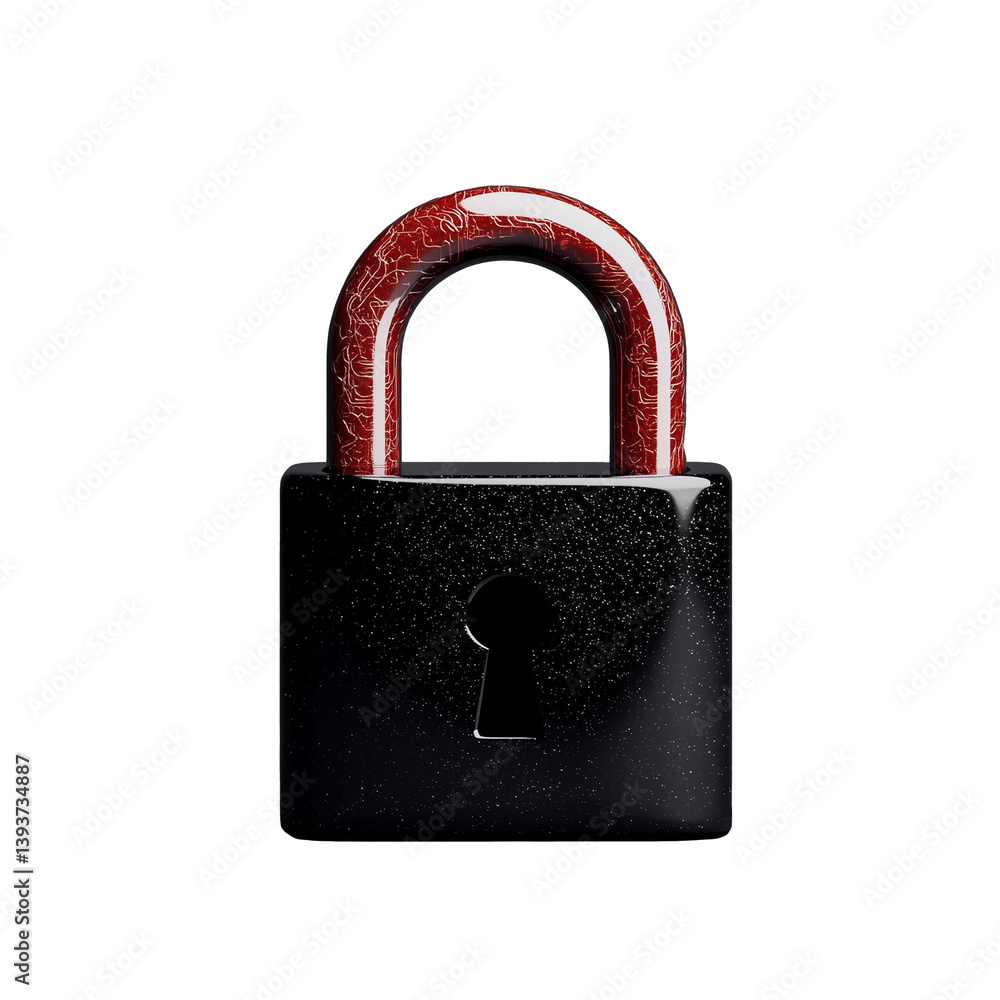 Glossy red padlock with shiny black base on transparent background Glossy red padlock with shiny black base on transparent background