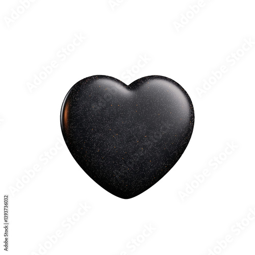 Glossy black heart shape with sparkling texture on transparent background