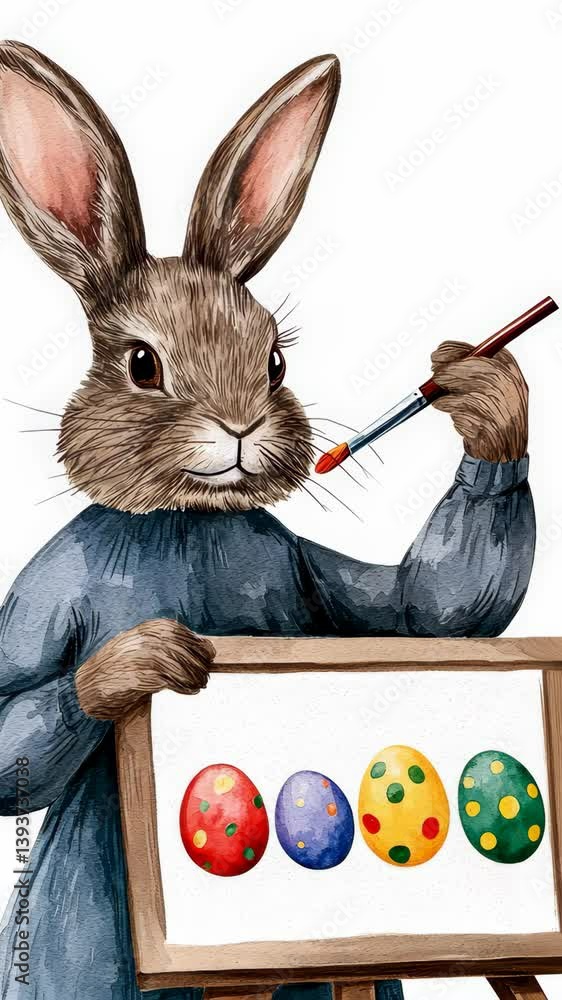 Rabbit painting colorful Easter eggs
