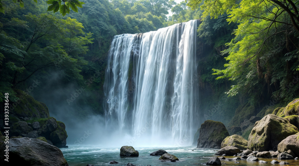 Naklejka premium Majestic Waterfall in Tropical Forest
