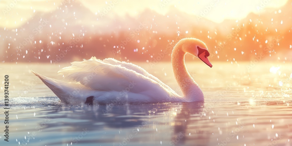 Fototapeta premium Majestic Swan at Sunrise Serene Water Reflection
