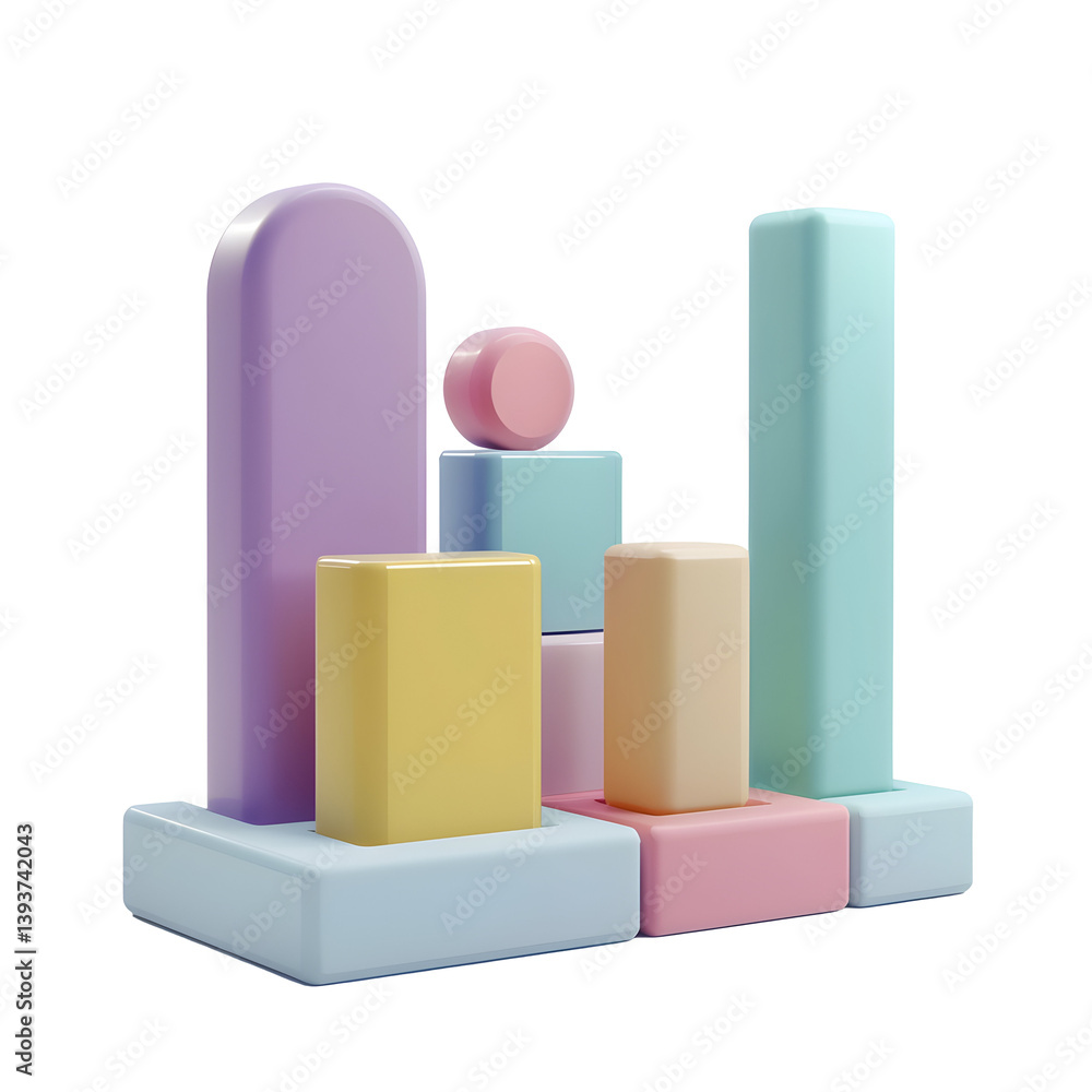 Abstract pastel geometric shapes composition for display.
