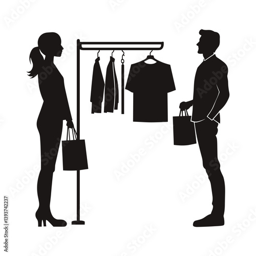 Silhouetted Man and Woman Shopping for Clothes