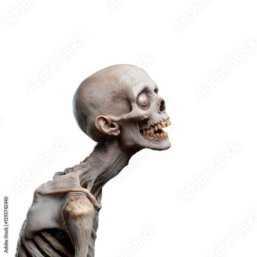 Realistic human skull anatomy model on transparent background
