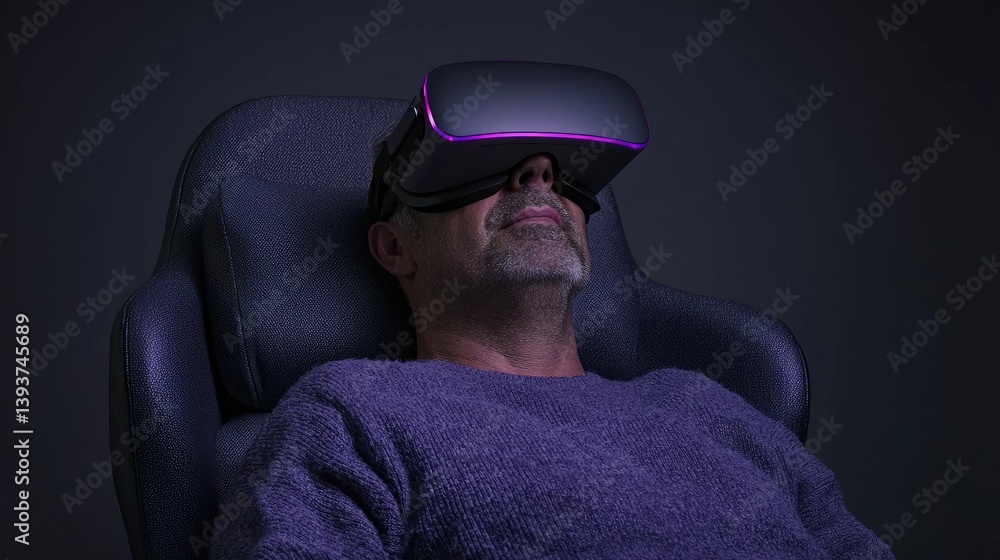 Relaxed man enjoys virtual reality experience