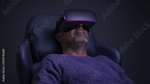 Obraz na płótnie Relaxed man enjoys virtual reality experience w salonie
