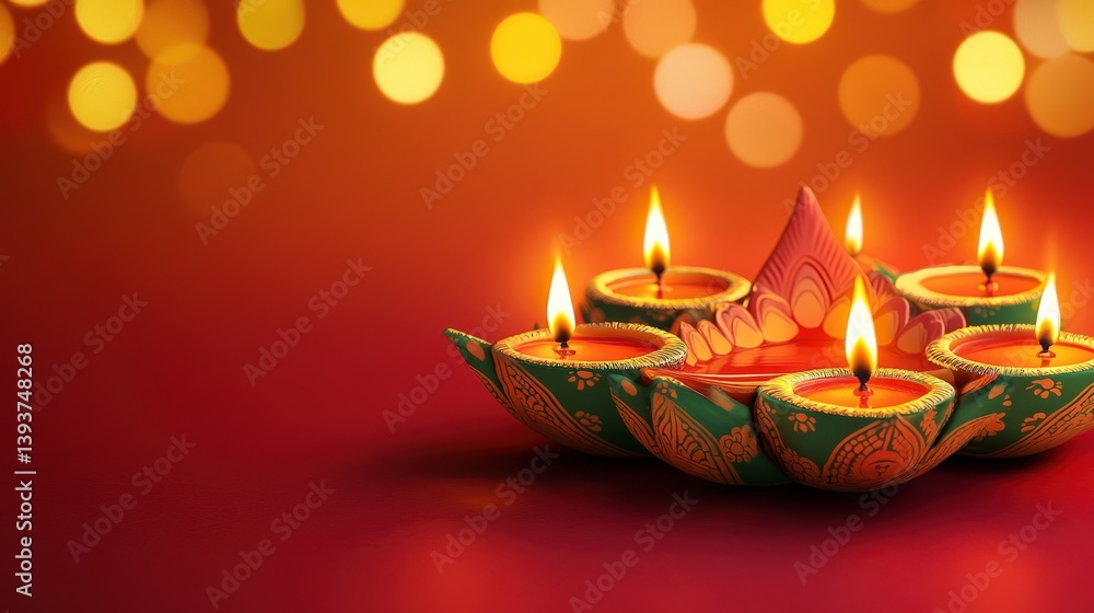 Illuminated Diya Lamps Celebrating Festive Occasion of Religious Celebration Illuminated Diya Lamps Celebrating Festive Occasion of Religious Celebration