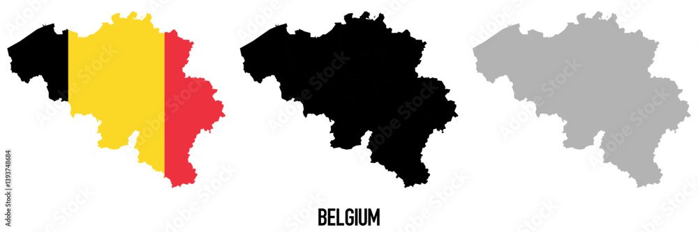 Belgium flag and map shape black and gray color. Belgium flag and map shape black and gray color.