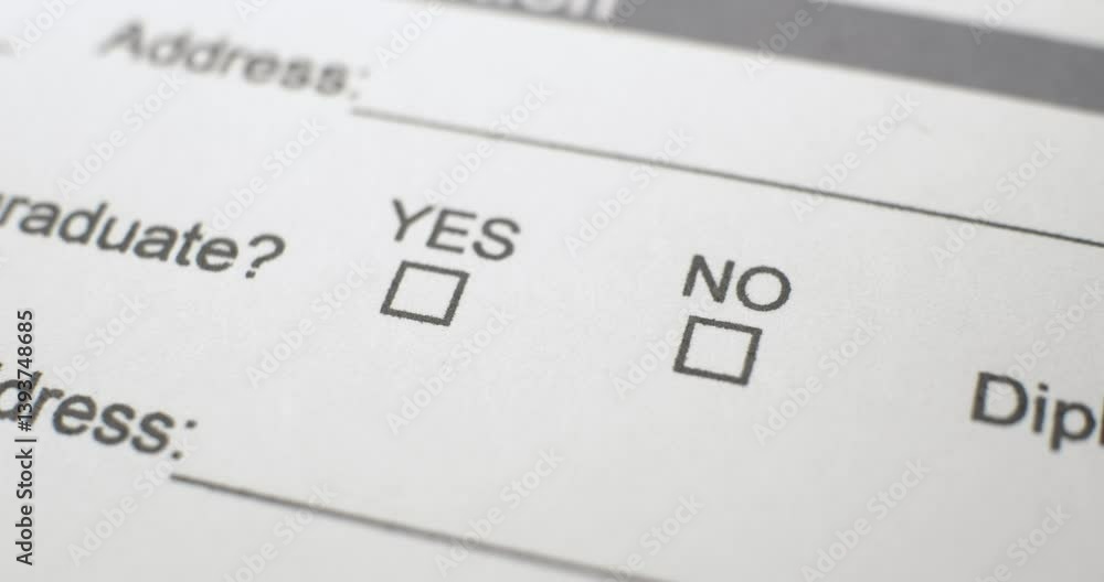 Four shots of a question about graduating high school with different Yes or No answers in the form of checks or x marks. Job application asking about a highschool graduate or GED for a job search. Four shots of a question about graduating high school with different Yes or No answers in the form of checks or x marks. Job application asking about a highschool graduate or GED for a job search.