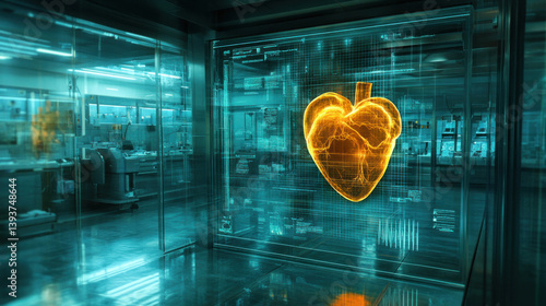 Wallpaper Mural A heart is displayed in a glass case in a hospital. The heart is glowing and he is alive. The scene is set in a hospital, and the heart is surrounded by medical equipment. Scene is one of hope Torontodigital.ca