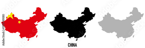 China flag and map shape black and gray color.