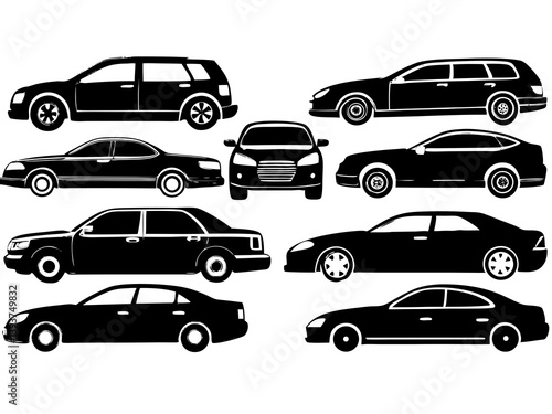 ten different types set of cars silhouettes