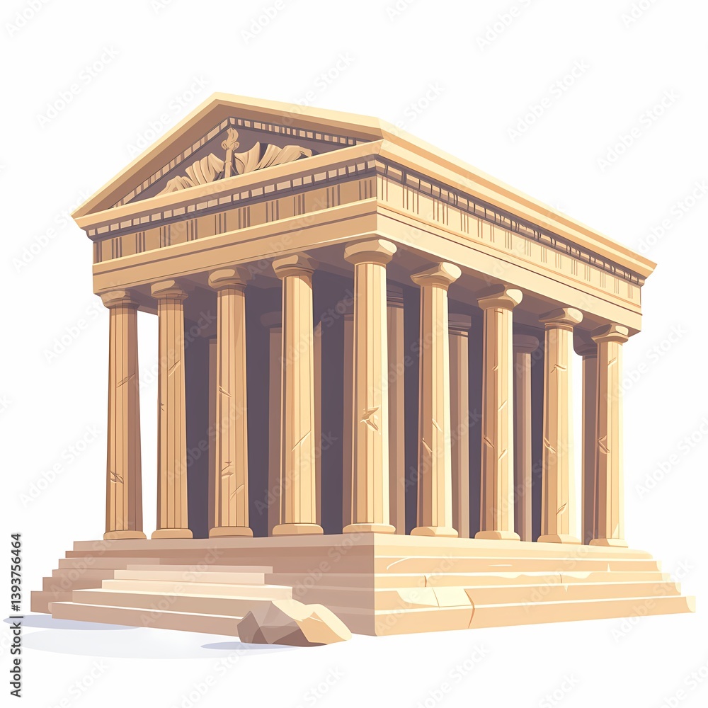 Obraz premium Ancient Greek Temple Architecture: Marble Columns & Classical Artistry in 3D Illustration