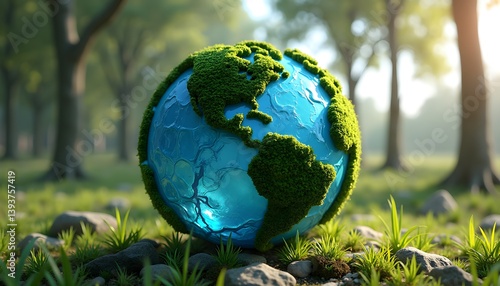 Earth resting on green forest floor