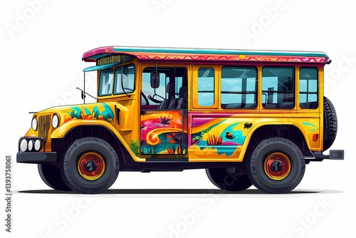 Explore Vibrant Urban Art with a Vintage Jeepney: Colorful Vehicle and Cultural Icon of Creative Public Transport