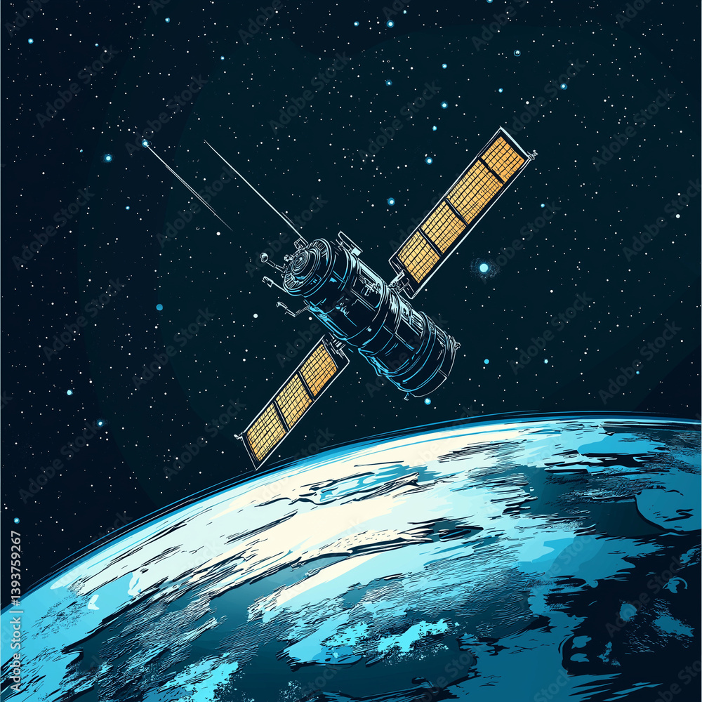 Obraz premium Satellite Orbiting Earth in Outer Space