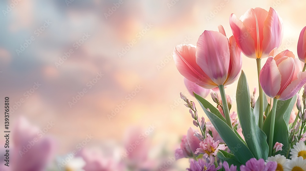 Fototapeta premium Spring flower celebration in nature colorful flora blooming under soft light