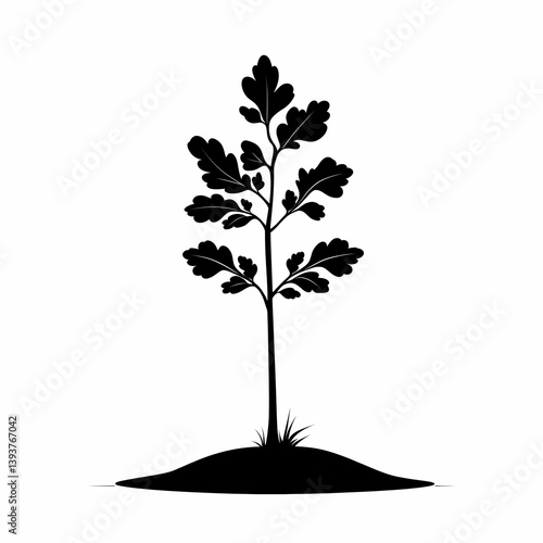 Tree Silhouette and Leaf Vector Illustration in Nature: Ecology Focused Decorative Artwork for Sustainable Forest and Urban Parks