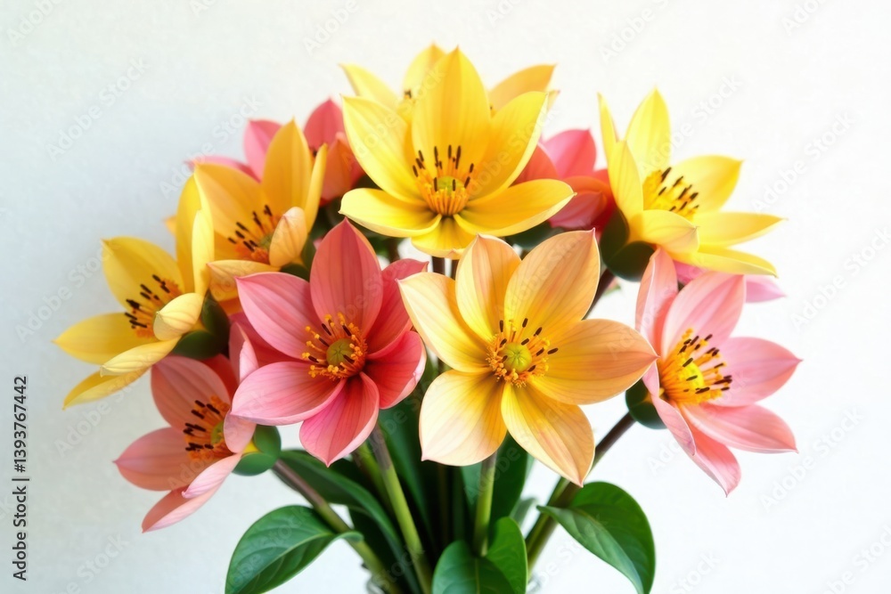 Obraz premium Vibrant floral bundle with yellow and pink hues on a white background, watercolor, vibrant