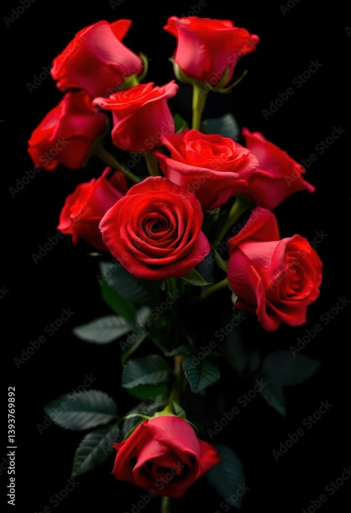 Dramatic red roses bouquet on black background, ample copy space, elegant, dark Dramatic red roses bouquet on black background, ample copy space, elegant, dark