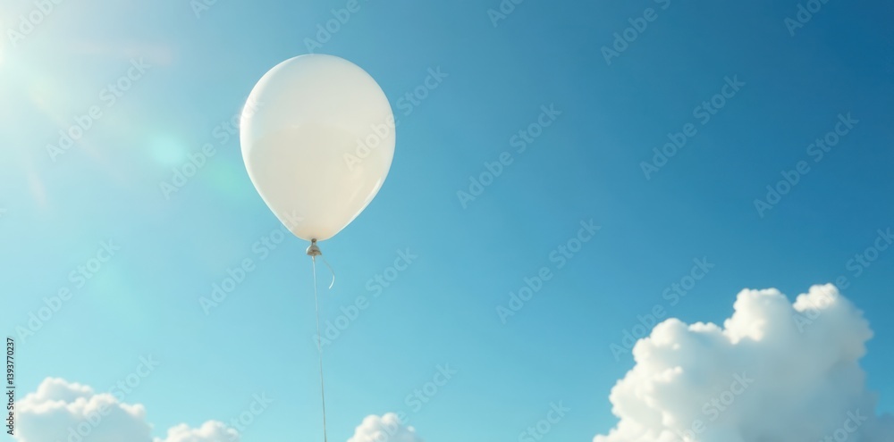 Obraz premium Tied white balloon hanging from the sky, tied, float