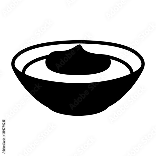A Simple Black and White Icon of a Bowl of Creamy Sauce or Dip