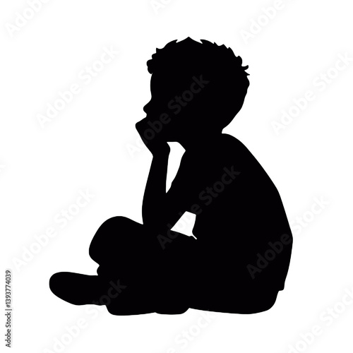 考え事をしたり心配したりしている少年のシルエット。ベクターイラスト