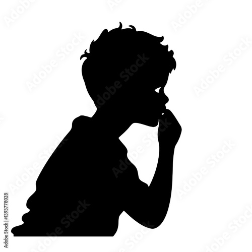 考え事をしたり心配したりしている少年のシルエット。ベクターイラスト