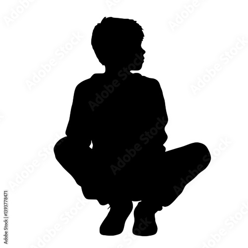 考え事をしたり心配したりしている少年のシルエット。ベクターイラスト