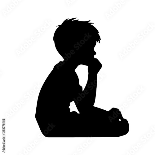 考え事をしたり心配したりしている少年のシルエット。ベクターイラスト