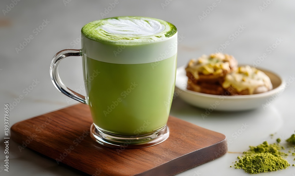 green tea latte, cafe, generation AI green tea latte, cafe, generation AI