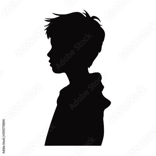 考え事をしたり心配したりしている少年のシルエット。ベクターイラスト