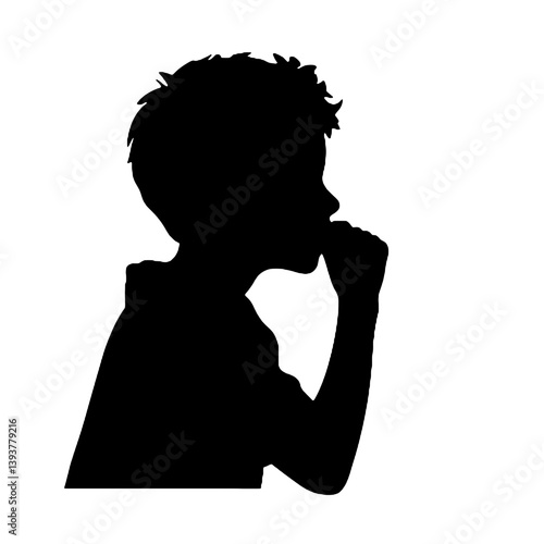 考え事をしたり心配したりしている少年のシルエット。ベクターイラスト