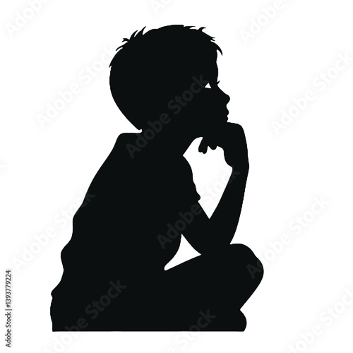考え事をしたり心配したりしている少年のシルエット。ベクターイラスト