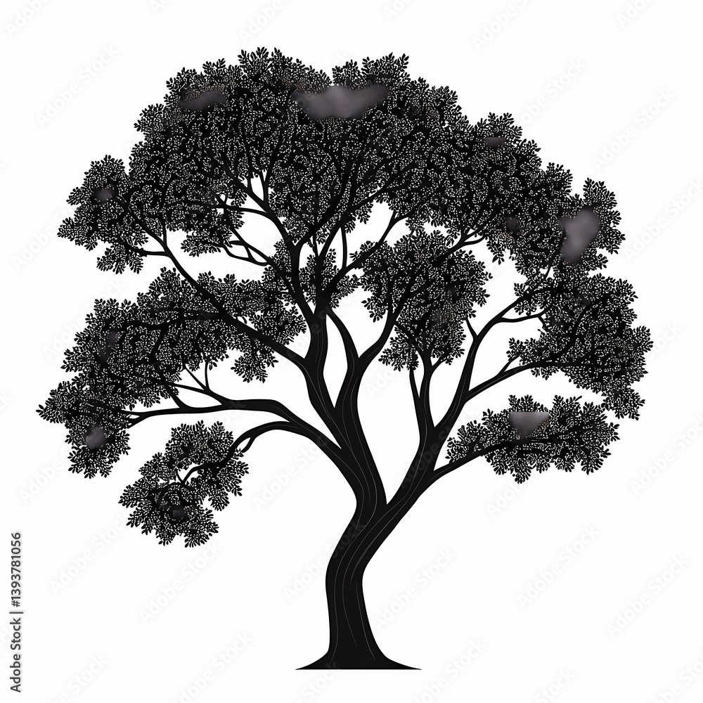 Fototapeta premium Black Tree Silhouette Vector Illustration: Eco-Friendly Nature Artwork and Botanical Design