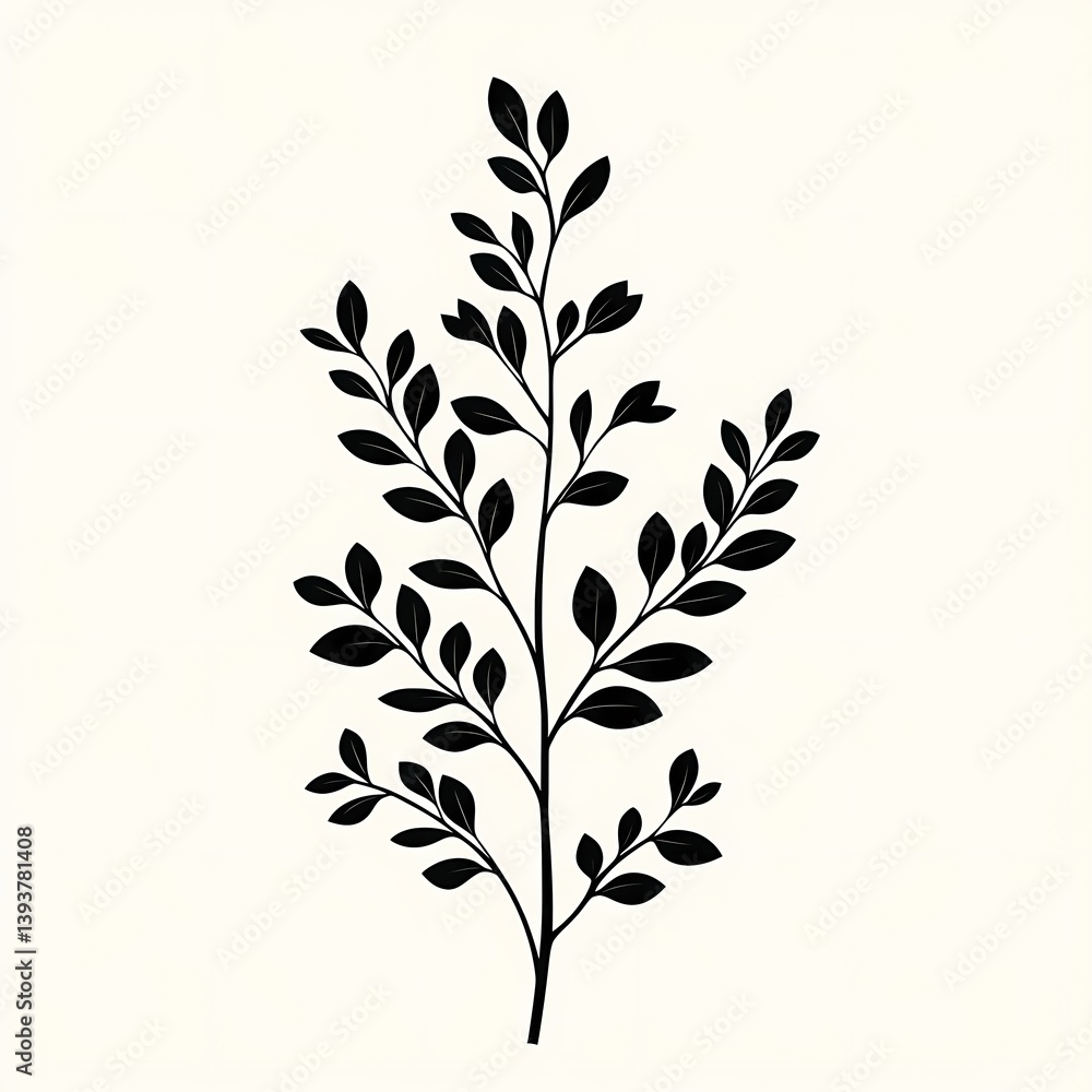 Fototapeta premium Minimalist Botanical Illustration: Black and White Leaf and Branch Silhouettes for Elegant Home Decor and Greenery Inspiration