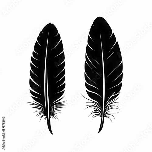 Elegant Black Feather Illustrations: Whimsical Nature-Inspired Art and Minimalist Designs for Vintage Textile Creativity