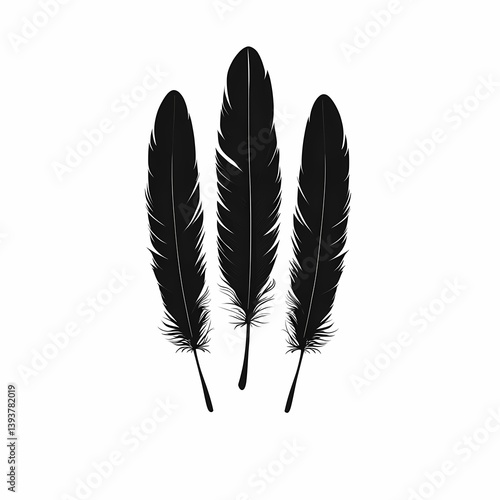 Elegant Black Feather Illustration: Vector Art and Design Elements for Nature-Inspired Boho Decor and Fashion Embellishments
