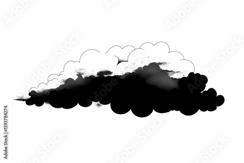 Dramatic Black Cloud Illustration: Minimalist Stormy Sky Artwork with Soft Textured Background
