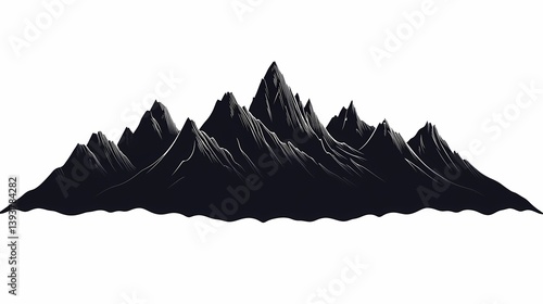 Premium Monochrome Vector Illustration of Mountain Peaks in Alpine Wilderness