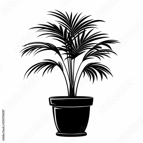 Elegant Black and White Botanical Illustration of Potted Houseplant for Indoor Greenery and Home Decor