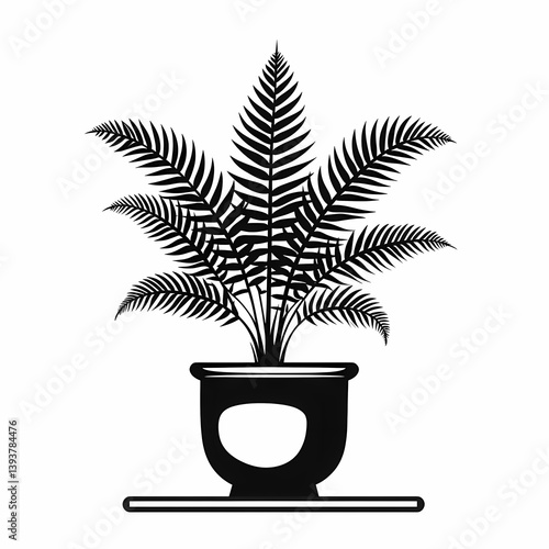 Indoor Plant Silhouette: Black and White Fern Home Decor for Modern Interior Design