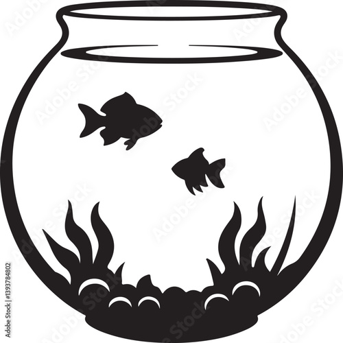 fish bowl silhouette logo or icon vector art illustration