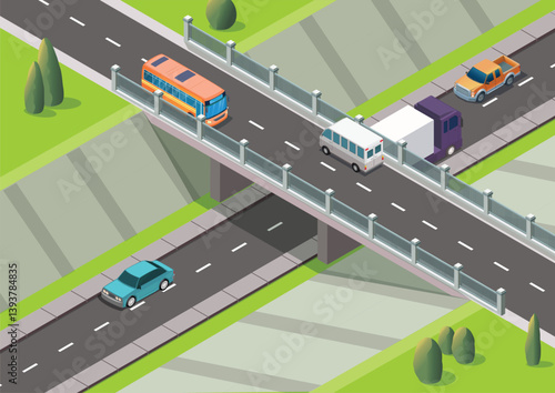 Isometric highway with flyover intersection