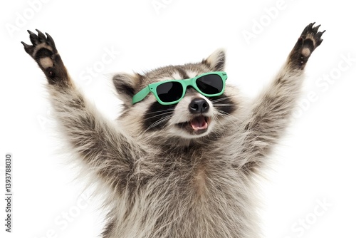 Funny Raccoon with Green Sunglasses Cheering Up | Cool Animal Photo | Raccoon Meme | Party Vibes | Sunglasses Animal