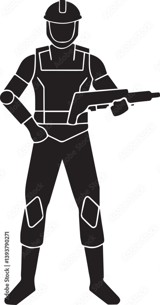 army vector illustration, army silhouette vector black and white full body